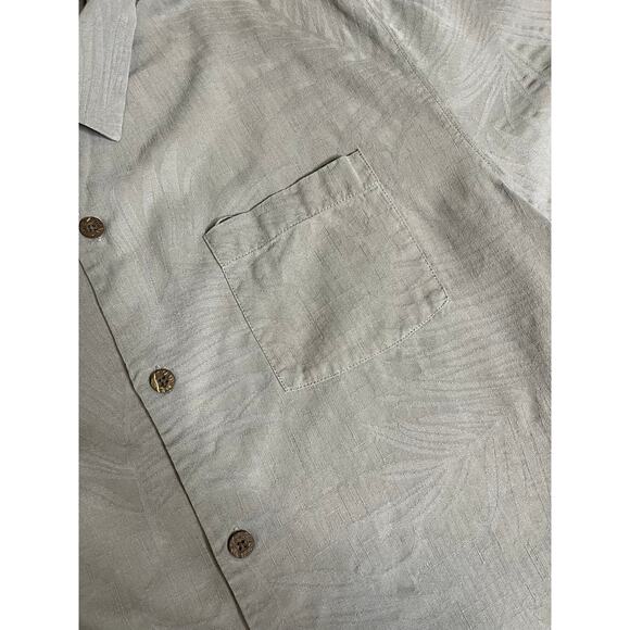 Tommy Bahama Button Shirt Large Silk Floral Tropical Beige Short Sleeve Beach - Picture 3 of 11